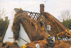 Thatched roof being striped
